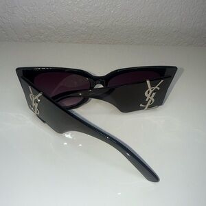 Saint Laurent Black Cat-Eye Sunglasses with Silver YSL Monogram